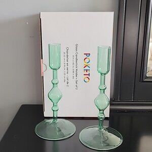 Poketo Green Candlestick Holders